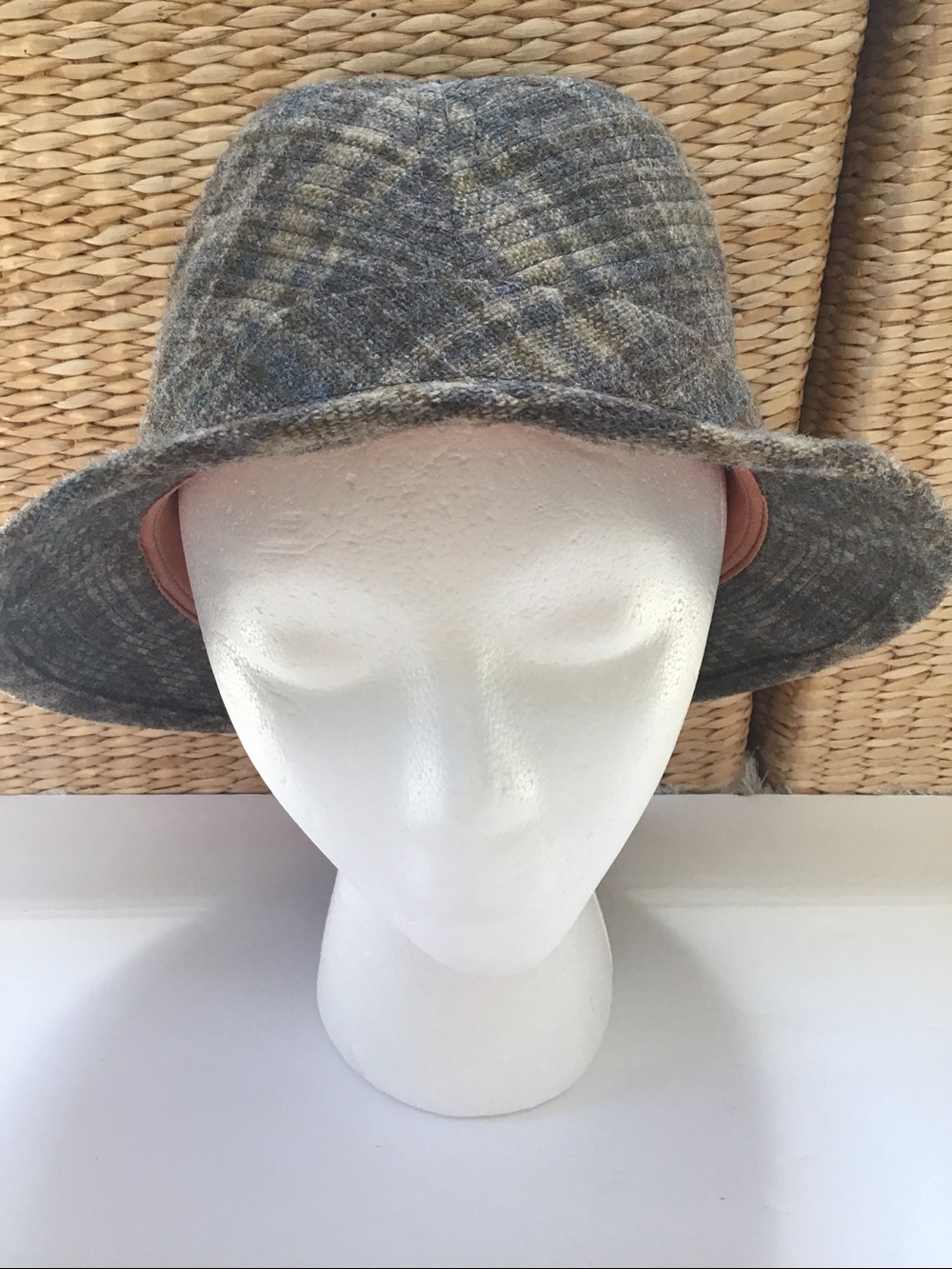 VTG Dobbs 5th Avenue NY Men's Plaid Wool Blend Gray Brown Plaid Fedora Hat 7 5/8 - Picture 2 of 10